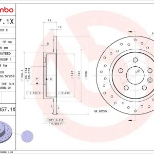 Brembo Brake Rotor, Xtra, Solid Cross Drilled, One Piece Design, Wheel Bolt Pattern 5 X 105 Millimeter – 08B3571XC02