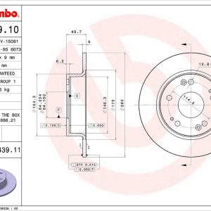 Brembo Brake Rotor, Solid, One Piece Design, Wheel Bolt Pattern 5 X 114.3 Millimeter – 08B43911C02