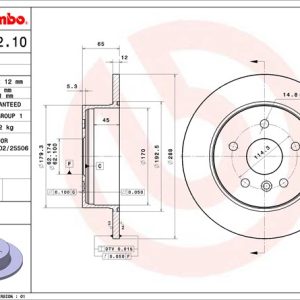 Brembo Brake Rotor, Solid, One Piece Design, Wheel Bolt Pattern 5 X 114.3 Millimeter – 08B46210C02