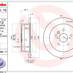 Brembo Brake Rotor, Solid, One Piece Design, Wheel Bolt Pattern 5 X 114.3 Millimeter – 08B46411C02