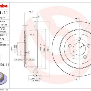 Brembo Brake Rotor, Solid, One Piece Design, Wheel Bolt Pattern 5 X 114.3 Millimeter – 08B52911C02