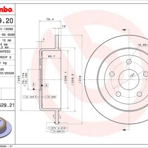 Brembo Brake Rotor, Solid, One Piece Design, Wheel Bolt Pattern 5 X 127 Millimeter – 08B52921C02