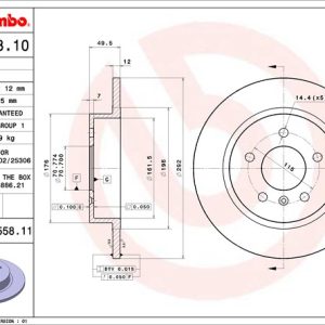 Brembo Brake Rotor, Solid, One Piece Design, Wheel Bolt Pattern 5 X 115 Millimeter – 08B55811C02