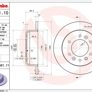 Brembo Brake Rotor, Solid, One Piece Design, Wheel Bolt Pattern 6 X 139.7 Millimeter – 08B56111C02