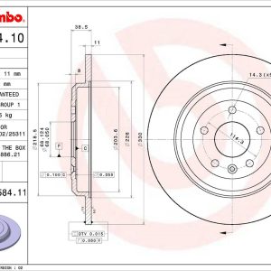 Brembo Brake Rotor, Solid, One Piece Design, Wheel Bolt Pattern 5 X 114.3 Millimeter – 08B58411C02