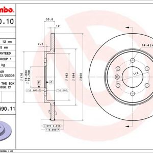 Brembo Brake Rotor, Solid, One Piece Design, Wheel Bolt Pattern 6 X 115 Millimeter – 08B59011C02