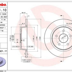 Brembo Brake Rotor, Solid, One Piece Design, Wheel Bolt Pattern 5 X 107.95 Millimeter – 08B60111C02