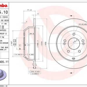 Brembo Brake Rotor, Solid, One Piece Design, Wheel Bolt Pattern 5 X 114.3 Millimeter – 08B60511C02