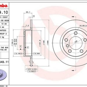 Brembo Brake Rotor, Solid, One Piece Design, Wheel Bolt Pattern 5 X 120 Millimeter – 08B64911C02