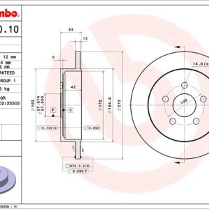 Brembo Brake Rotor, Solid, One Piece Design, Wheel Bolt Pattern 5 X 100 Millimeter – 08B66010C02