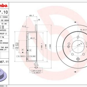 Brembo Brake Rotor, Solid, One Piece Design, Wheel Bolt Pattern 5 X 114.3 Millimeter – 08B66711C02