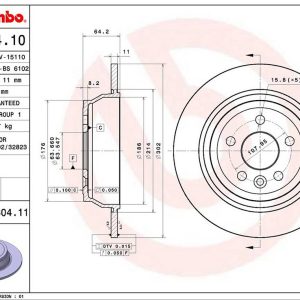 Brembo Brake Rotor, Solid, One Piece Design, Wheel Bolt Pattern 5 X 107.95 Millimeter – 08B80411C02