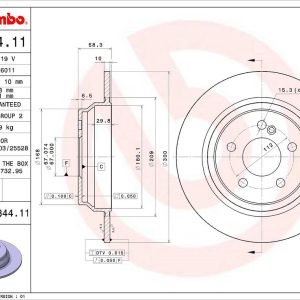 Brembo Brake Rotor, Solid, One Piece Design, Wheel Bolt Pattern 5 X 112 Millimeter – 08B84411C02