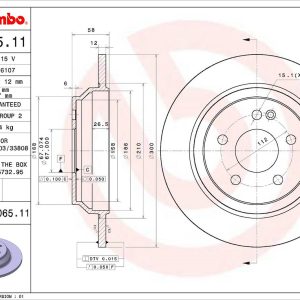 Brembo Brake Rotor, Solid, One Piece Design, Wheel Bolt Pattern 5 X 112 Millimeter – 08C06511C02