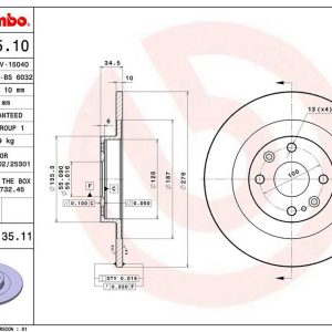 Brembo Brake Rotor, Solid, One Piece Design, Wheel Bolt Pattern 4 X 100 Millimeter – 08C13511C02