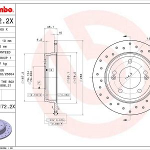 Brembo Brake Rotor, Xtra, Solid Cross Drilled, One Piece Design, Wheel Bolt Pattern 5 X 114.3 Millimeter – 08C1722XC02