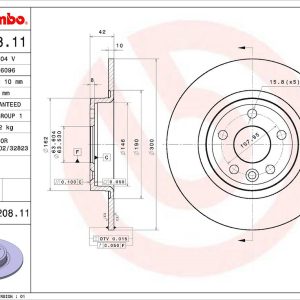Brembo Brake Rotor, Solid, One Piece Design, Wheel Bolt Pattern 5 X 107.95 Millimeter – 08C20811C02