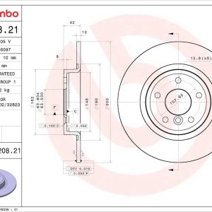 Brembo Brake Rotor, Prime, Solid, One Piece Design, Wheel Bolt Pattern 5 X 107.95 Millimeter – 08C20821C02
