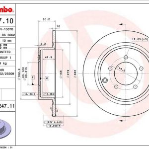 Brembo Brake Rotor, Solid, One Piece Design, Wheel Bolt Pattern 5 X 114.3 Millimeter – 08C24711C02