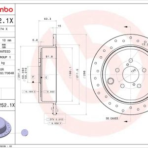 Brembo Brake Rotor, Xtra, Solid Cross Drilled, One Piece Design, Wheel Bolt Pattern 5 X 100 Millimeter – 08C2521XC02