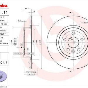 Brembo Brake Rotor, Solid, One Piece Design, Wheel Bolt Pattern 5 X 107.95 Millimeter – 08C30111C02