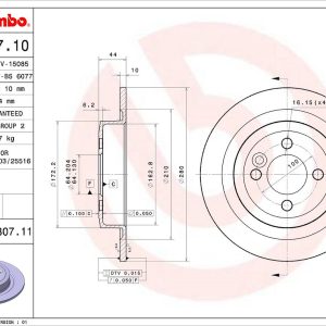 Brembo Brake Rotor, Solid, One Piece Design, Wheel Bolt Pattern 4 X 100 Millimeter – 08C30711C02