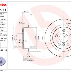 Brembo Brake Rotor, Solid, One Piece Design, Wheel Bolt Pattern 5 X 112 Millimeter – 08C35211C02