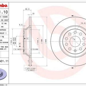 Brembo Brake Rotor, Solid, One Piece Design, Wheel Bolt Pattern 5 X 112 Millimeter – 08C50111C02