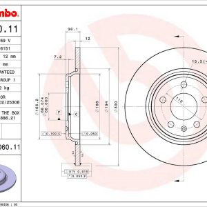 Brembo Brake Rotor, Solid, One Piece Design, Wheel Bolt Pattern 5 X 112 Millimeter – 08D06011C02