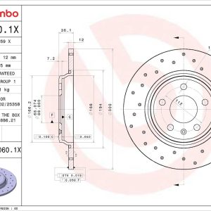 Brembo Brake Rotor, Xtra, Solid Cross Drilled, One Piece Design, Wheel Bolt Pattern 5 X 112 Millimeter – 08D0601XC02