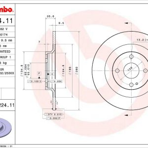 Brembo Brake Rotor, Solid, One Piece Design, Wheel Bolt Pattern 4 X 100 Millimeter – 08D22411C02