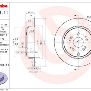 Brembo Brake Rotor, Solid, One Piece Design, Wheel Bolt Pattern 5 X 120 Millimeter – 08D27811C02