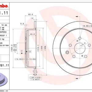 Brembo Brake Rotor, Solid, One Piece Design, Wheel Bolt Pattern 5 X 114.3 Millimeter – 08D28111C02