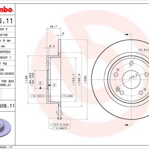 Brembo Brake Rotor, Solid, One Piece Design, Wheel Bolt Pattern 5 X 114.3 Millimeter – 08D32611C02