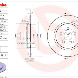 Brembo Brake Rotor, Solid, One Piece Design, Wheel Bolt Pattern 5 X 100 Millimeter – 08D41611C02
