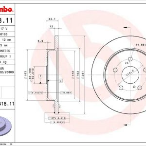 Brembo Brake Rotor, Solid, One Piece Design, Wheel Bolt Pattern 5 X 114.3 Millimeter – 08D41811C02