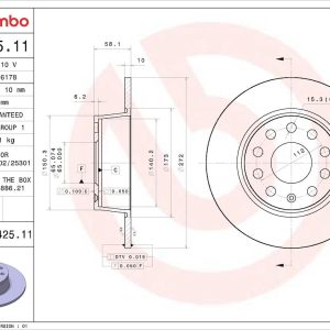 Brembo Brake Rotor, Prime, Solid, One Piece Design, Wheel Bolt Pattern 9 X 112 Millimeter – 08D42511C02