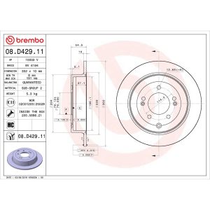 Brembo Brake Rotor, Prime, Solid, One Piece Design, Wheel Bolt Pattern 5 X 114.3 Millimeter – 08.D429.11