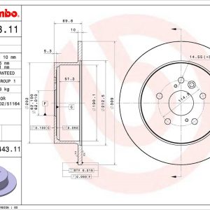 Brembo Brake Rotor, Solid, One Piece Design, Wheel Bolt Pattern 5 X 114.3 Millimeter – 08D44311C02
