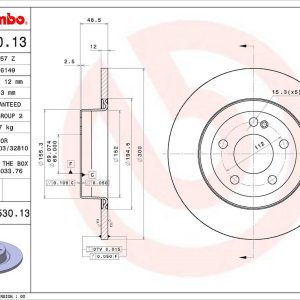 Brembo Brake Rotor, Solid, One Piece Design, Wheel Bolt Pattern 5 X 112 Millimeter – 08D53013C02