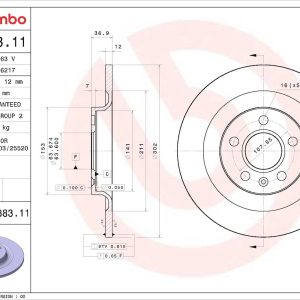 Brembo Brake Rotor, Prime, Solid, One Piece Design, Wheel Bolt Pattern 5 X 107.95 Millimeter – 08D88311C02