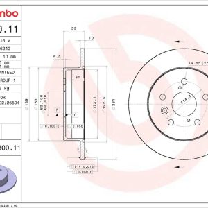 Brembo Brake Rotor, Prime, Solid, One Piece Design, Wheel Bolt Pattern 5 X 114.3 Millimeter – 08E30011C02