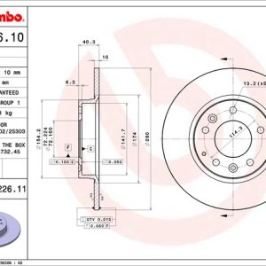 Brembo Brake Rotor, Solid, One Piece Design, Wheel Bolt Pattern 5 X 114.3 Millimeter – 08N22611C02