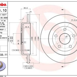 Brembo Brake Rotor, Solid, One Piece Design, Wheel Bolt Pattern 5 X 127 Millimeter – 08N23311C02