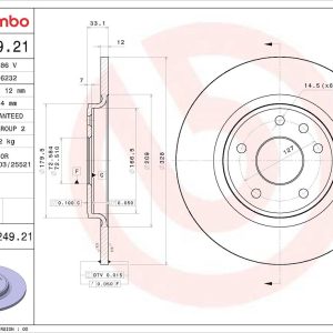 Brembo Brake Rotor, Prime, Solid, One Piece Design, Wheel Bolt Pattern 6 X 127 Millimeter – 08N24921C02