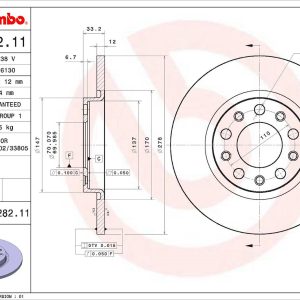 Brembo Brake Rotor, Solid, One Piece Design, Wheel Bolt Pattern 5 X 110 Millimeter – 08N28211C02