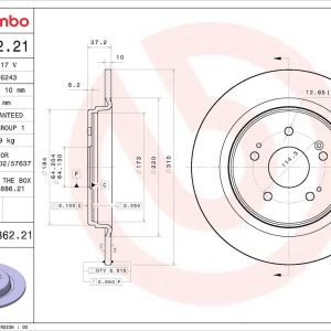 Brembo Brake Rotor, Prime, Solid, One Piece Design, Wheel Bolt Pattern 5 X 114.3 Millimeter – 08N36221C02