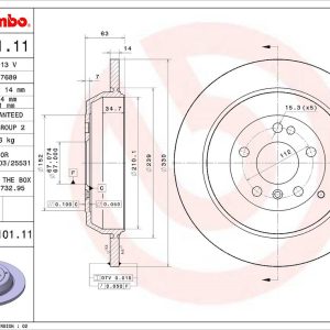 Brembo Brake Rotor, Solid, One Piece Design, Wheel Bolt Pattern 5 X 112 Millimeter – 08R10111C02