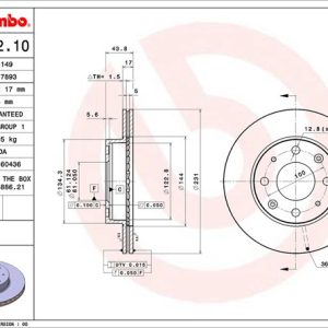 Brembo Brake Rotor, Vented, One Piece Design, Wheel Bolt Pattern 4 X 100 Millimeter – 09310210C02