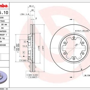Brembo Brake Rotor, Vented, One Piece Design, Wheel Bolt Pattern 6 X 124 Millimeter – 09505510C02